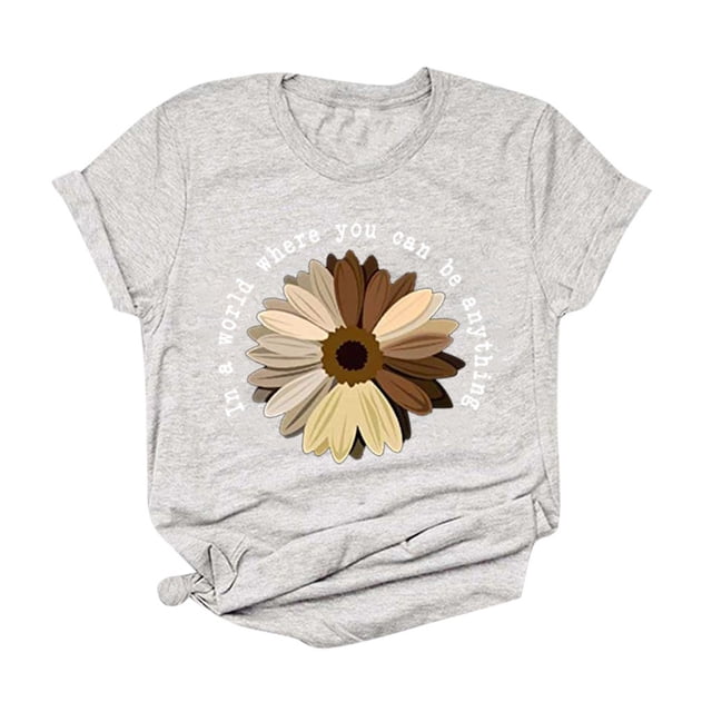 PMVFHDE Hauts à Manches Courtes pour Femmes Imprimé Graphique Floral Col Rond Ample Grande Taille T-Shirt Blouse