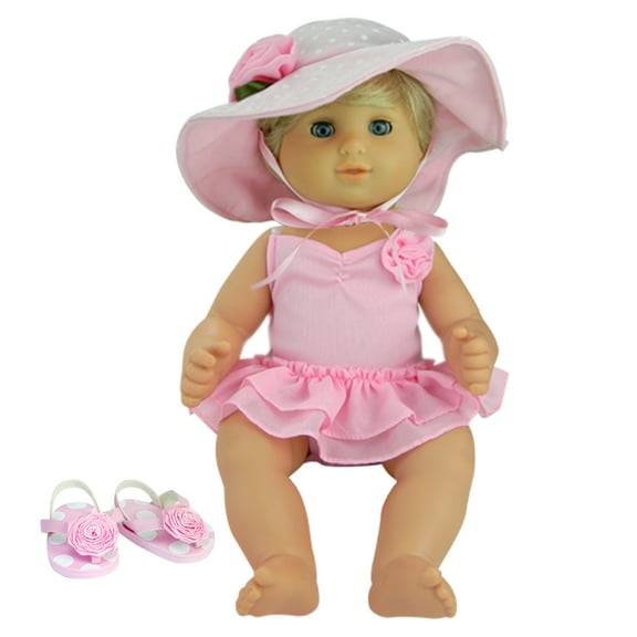 Sophia's Bathing Suit, Sun Hat & Flip Flops for 15" Dolls, Pink