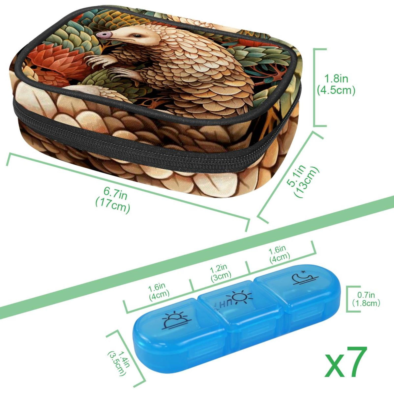 Weekly Pill Organizer 3 Times a Day with Zipper Cloth Bag 7 Day Pill Box Portable Rainbow Pill Case for Vitamins Fish Oils Supplements Unique Pangolin