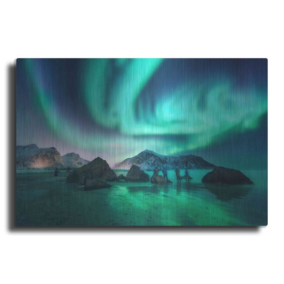 Luxe Metal Art 'Green Aurora Borealis And People' by Luxe Portfolio, Metal Wall Art, 16"x12"