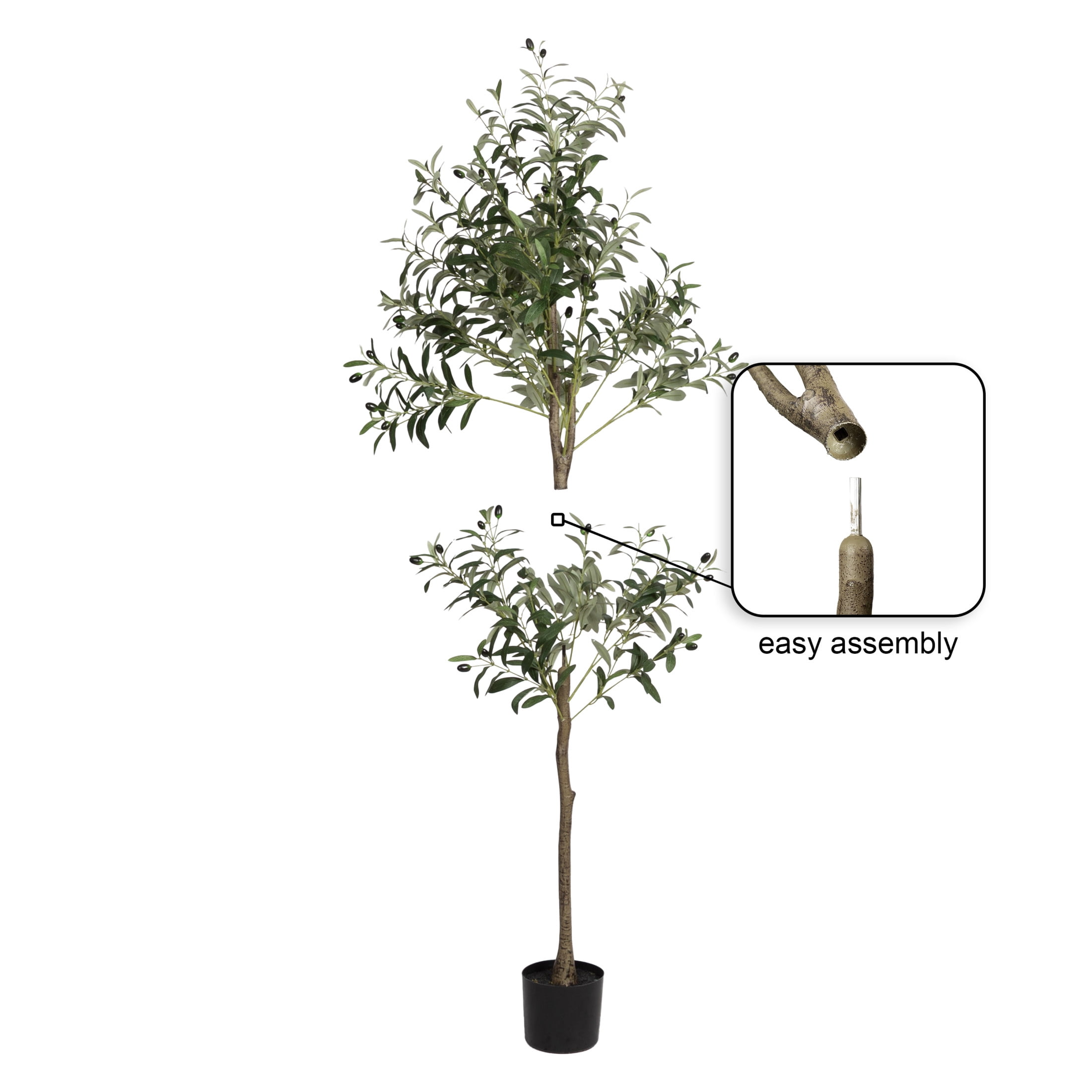 Kate and Laurel Oliveira Faux Olive Tree with Claudel Scalloped Planter Pot, 5 FT, Black, Potted Artificial Olive Plant Tree with Realistic Foliage and Added Moss, Fake Plant for Living Room Decor