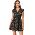thumbnail image 1 of INSPIRE CHIC Robe Ceinturée à Manches Pétales Col en V Croisé Floral pour Femmes, 1 of 6