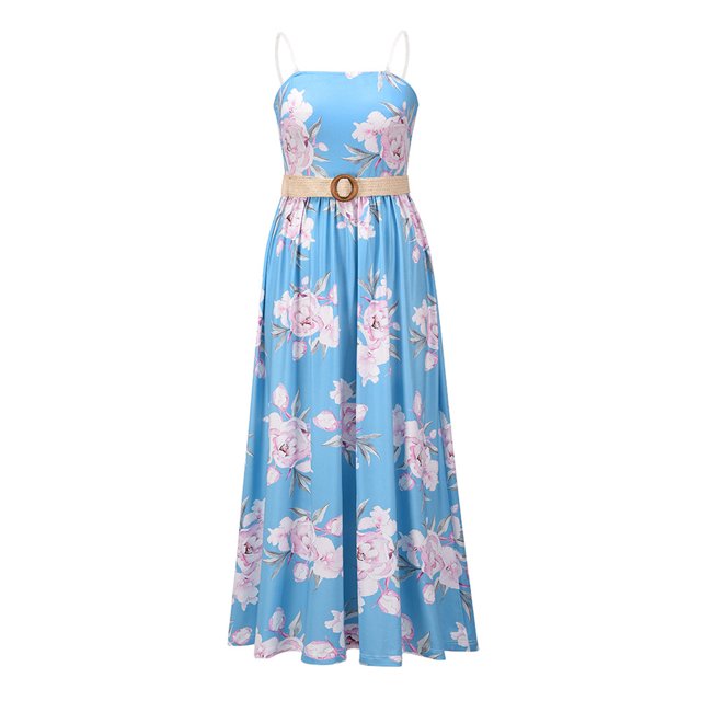 Kmbangi Robe d'Été Sans Manches à Imprimé Floral avec Bretelle Amovible