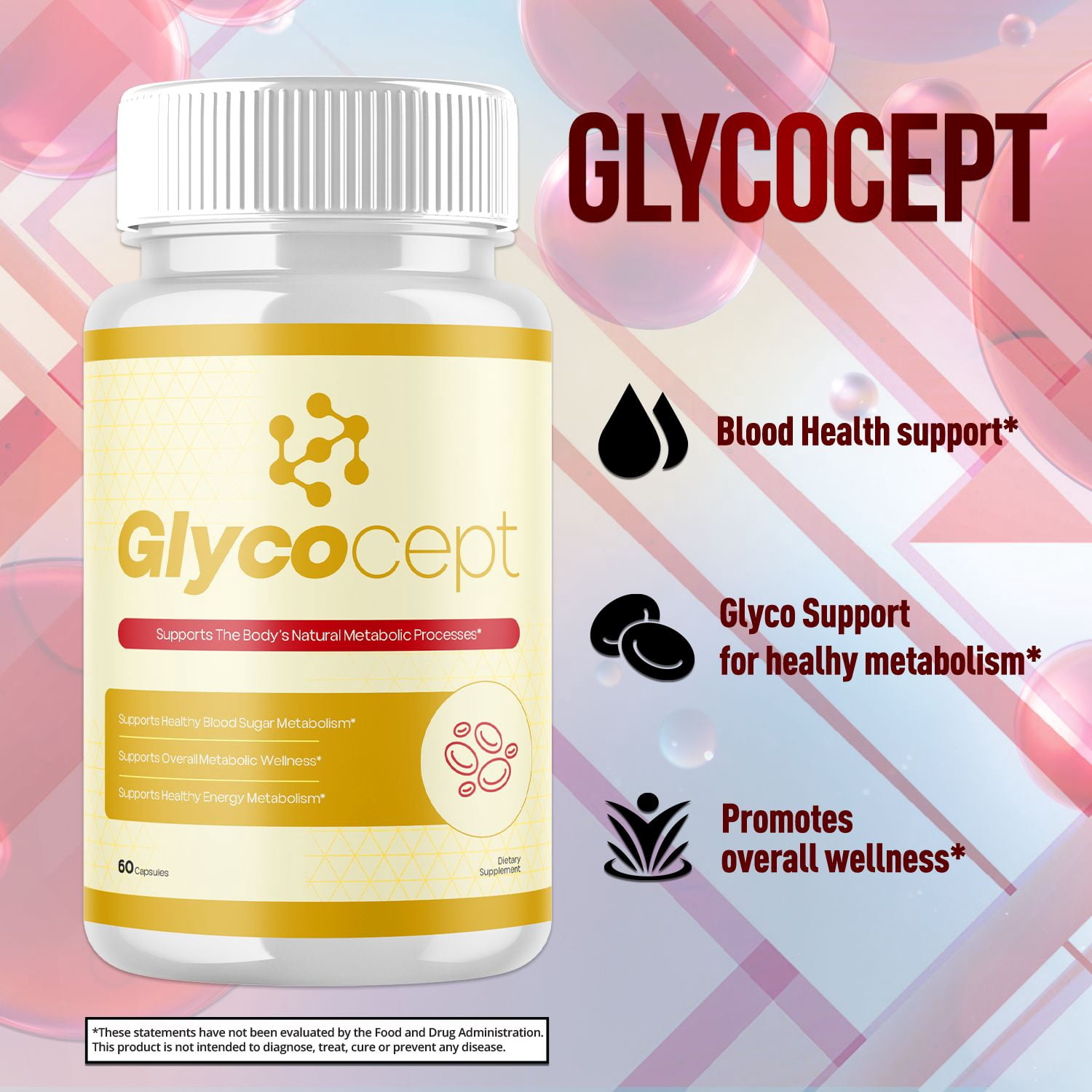 Glycocept Blood Balance Support Pills Advanced Formula Vitamin Supplement Glyco Cept 180 Capsules