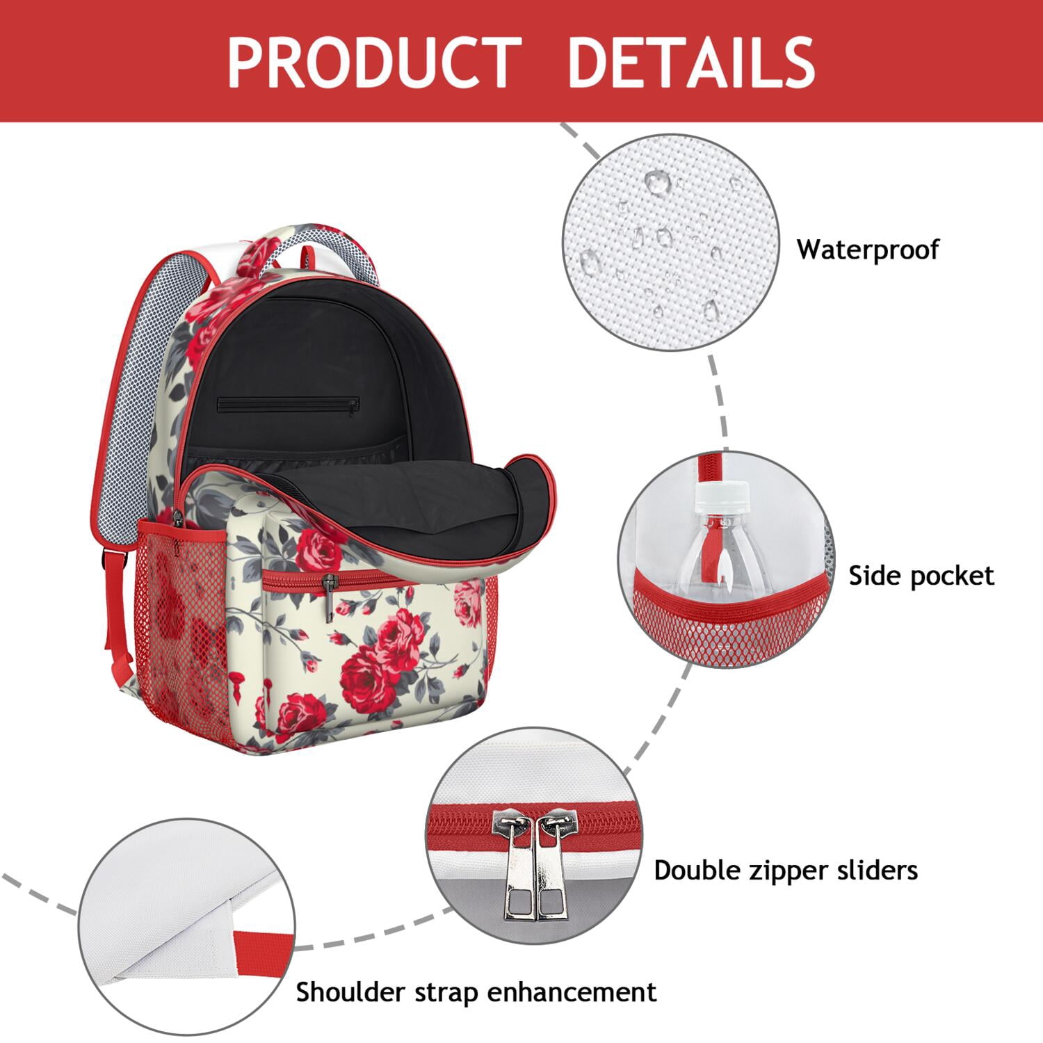 Boho Tropical Flower Print Backpack - Breathable Lightweight Daypack