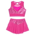 thumbnail image 5 of iiniim Girls 2 Piece Sequin Gym Ballet Lyrical Jazz Dance Outfit Sleeveless Crop Top with Layered Skirt Hot Pink 14, 5 of 7