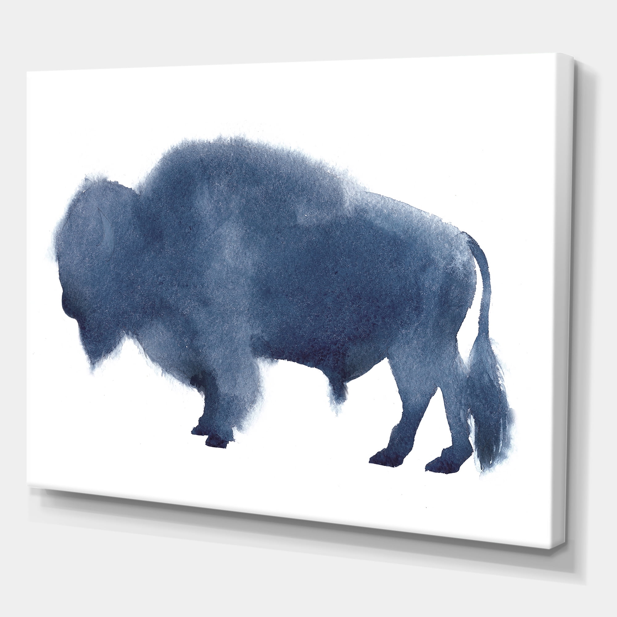 Designart ' Navy Blue Bison Silhouette On White ' Farmhouse Canvas Wall Art Print