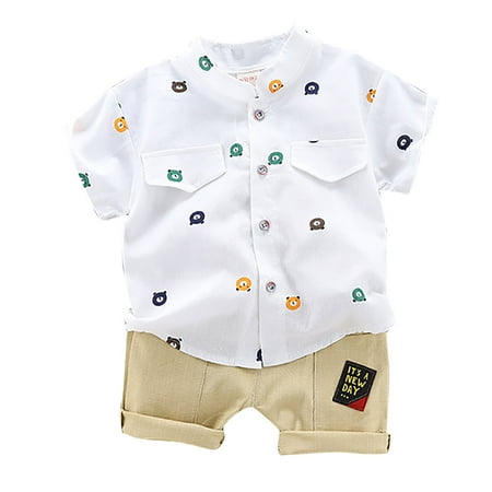 

OVTICZA Infant Baby Toddler Boy 2 Piece T Shirts and Shorts Set Clothing Set Cartoon Summer Short Sleeve Outfit with White 80