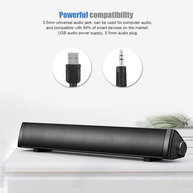 Altavoces USB inalámbricos portátiles con Barra de Sonido USB con subwoofers incorporados, Conector de Audio de 3.5 mm para computadora de Escritorio, computadora portátil, TV, Negro sonido PC Higoodz Accesorios Electrónicos