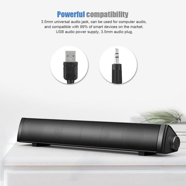 Altavoces USB inalámbricos portátiles con Barra de Sonido USB con subwoofers incorporados, Conector de Audio de 3.5 mm para computadora de Escritorio, computadora portátil, TV, Negro Ecomeon no