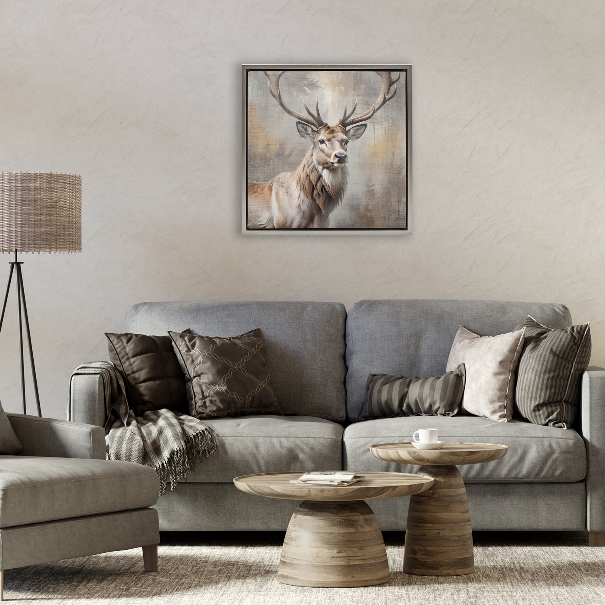Stupell Industries Rustic Stag with Majestic Glance Gray Framed Floater Canvas Wall Art, design by Susan Arnot