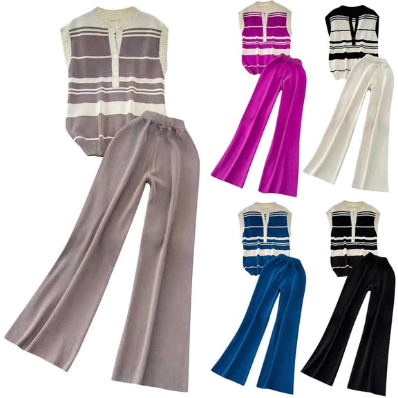HBGVBA Women 2 Piece Outfits,Casual Matching Set,Sleeveless Crew Neck Top Elastic Waist Long Pants Casual Outfit Set