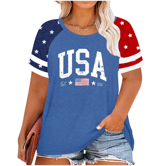 Fabrcox L-5XL USA 250th Anniversary Shirt 1776-2026 Flag Print 4th of July Shirts for Women Funny Independence Day Freedom Funny Patriotic Shirts for Women