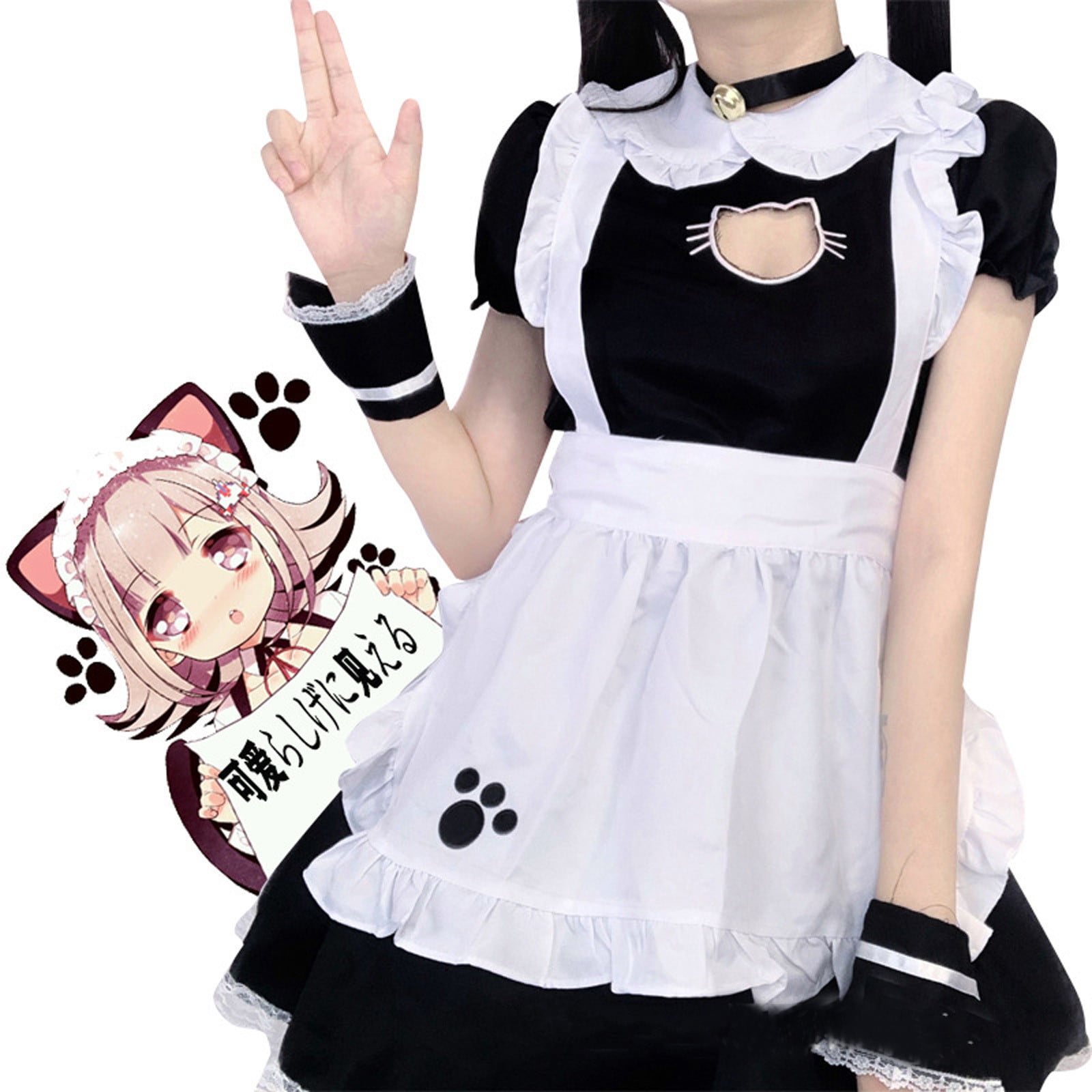 aihihe Women Anime Maid Dress Adult French Apron Fancy Cosplay Short Sleeve Outfit Clubwear Fancy Dress 