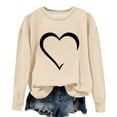 thumbnail image 4 of Women's Casual Crew Neck Graphic Sweatshirts Love Heart Print Long Sleeve Cute Tops Teens Girls Casual Spring T Shirts(Beige,M), 4 of 5