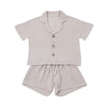 thumbnail image 2 of WOLLED 6M-3T Boys Linen Shorts and Shirt Set for Baby Newborn Summer Solid Color Clothes Set Button up Lapel Shirts Tops and Shorts Outfit, 2 of 11