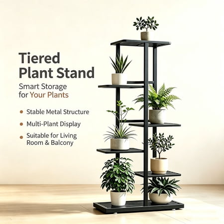 6-Tier Metal Indoor Plant Stand For 7 Pots Our Indoor Plant Stand Is Designed To Seamlessly Integrate Into Corner Spaces, Transforming Unused Nooks Into Stylish Display Areas.