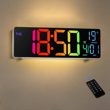 TOYOOSKY 10.5'' Digital Wall Clock with Remote Control, Date, Auto DST(White)