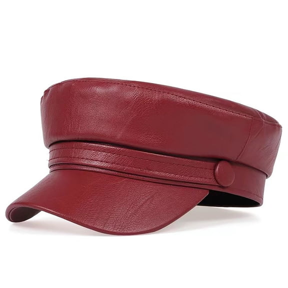 STEDY Women's Retro Baker Boy Cap, Leather-Look Short-Brim Newsboy Hat, Red, One Size, Casual Summer and Streetwear