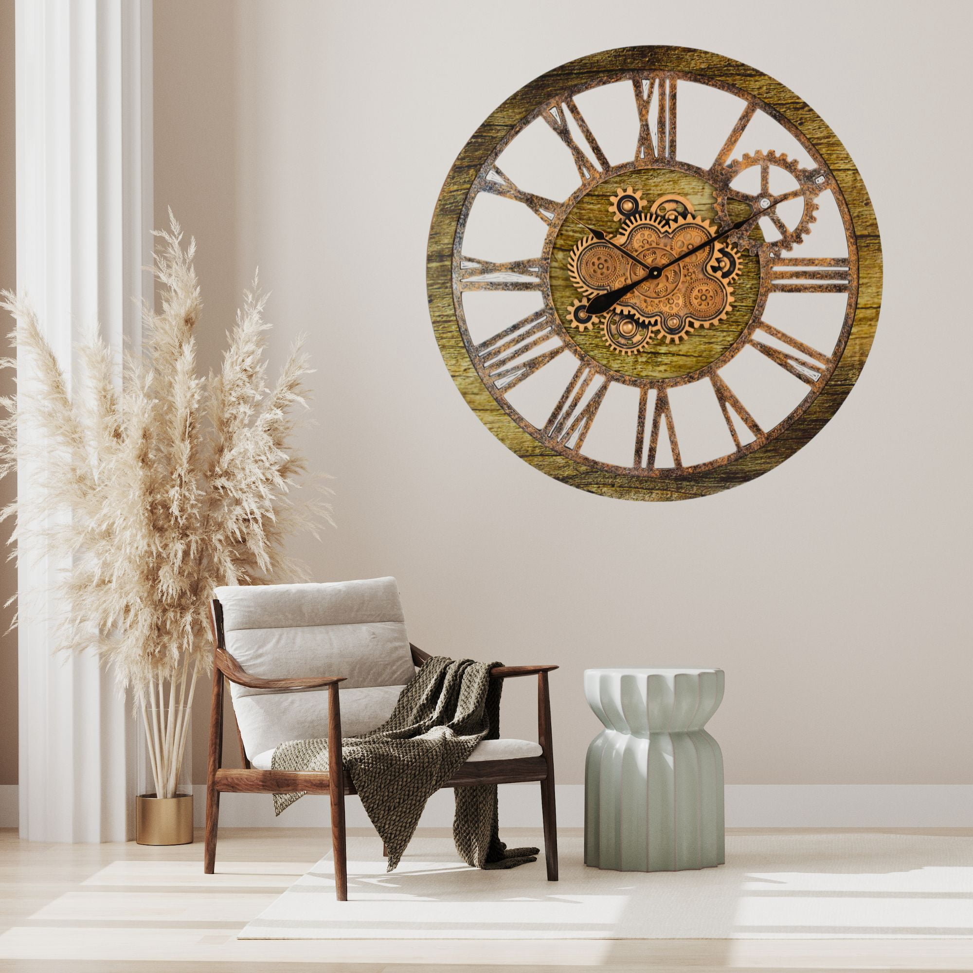 THE GEARS CLOCK Wall Clock with Real Moving Gears AM-LI_ 36 in Round Gold-Antique