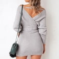 thumbnail image 2 of Tricot Mini Robe de Vêtements de Femmes Tricot Mini Robe de Batwing Manches Longues Dos Nu Wrap pour Cocktail Automne Hiver Gris S, 2 of 5