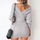 thumbnail image 2 of Mini Vestido De Punto De Manga Larga Mini Vestido De Punto De Mujer Batwing De Manga Larga Sin Espalda Mock Wrap Para Cóctel Otoño Invierno Gris M ANGGREK Otros, 2 of 5