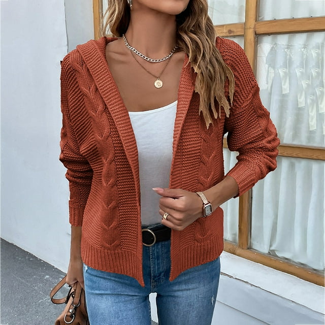 REDHOTYPE Cardigan à Col Rond pour Femme, Chandail Ample Décontracté Uni à Manches Longues