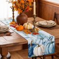 thumbnail image 6 of Blue White Pumpkins Fall Table Runner - 120 Inch Long Thanksgiving Eucalyptus Teal Wood Cotton and Linen Blended Dress Scarves Farmhouse Table Runner for Kitchen Dining, Coffee Table, 13" x 120", 6 of 8