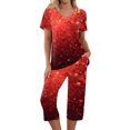 thumbnail image 3 of Kixjoy Valentines Capris Sets Women 2 Piece Outfits Short Sleeve Sweatsuit Casual Plus Size Tops and Capris Summer Valentines Loose Fit Outfits for Women with Pockets, Vermilion 3XL, 3 of 7