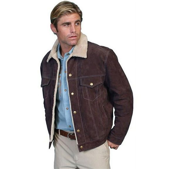 Scully 113-86-L Mens Leather Boar Suede Jean Jacket, Chocolate - Large