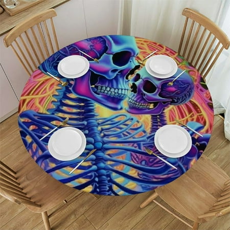 

Autua Skeleton Round Table Cover Stain Resistant Washable Indoor Outdoor Tablecloth Kitchen Dining Wedding Parties Outdoor Fitted 100% Polyester Fiber 42 -46