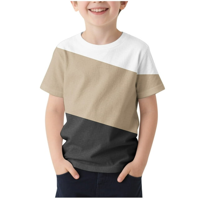 Zpanxa Girls Summer Shirts Colorblock Print Short Sleeve Round Neck Sport Polyester Spandex Top 7-8 Years