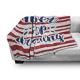 thumbnail image 3 of Saying Soft Flannel Fleece Throw Blanket, Never Stop Dreaming Words Frame Print over Stripes United States Theme Design, Cozy Plush for Indoor and Outdoor Use, 50" x 70", Red Indigo, by Ambesonne, 3 of 6