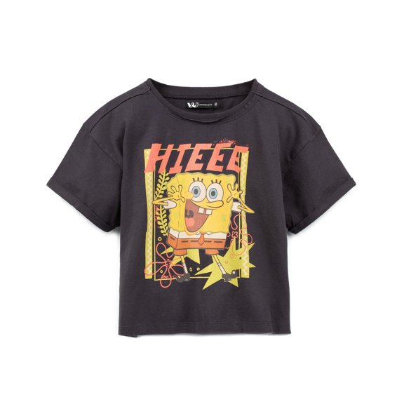 SpongeBob SquarePants Character Womens Grey Cropped Short Sleeved T-Shirt | M | Made by Vanilla Underground