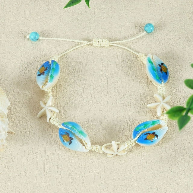 Nvzi Pulsera Bohemia Pulsera de Tortuga Marina Pulsera de Estrella de Mar Pulsera de Concha Tejida a Mano Pulsera de Playa Pulsera de Playa de Verano Estilo D
