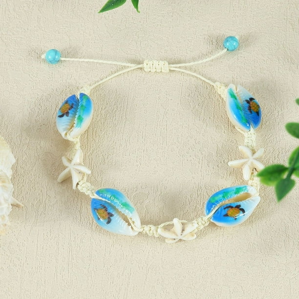 Xiao Hua Pulsera Bohemia Pulsera de Tortuga Marina Pulsera de Estrella de Mar Pulsera de Concha Tejida a Mano Pulsera de Playa Pulsera de Playa de Verano Estilo D