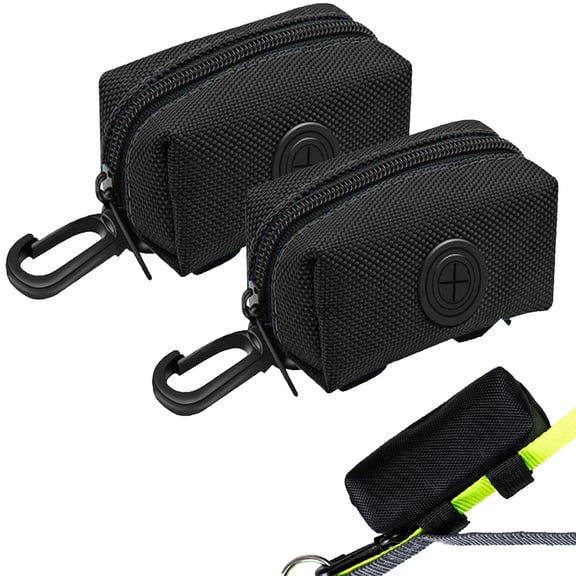 Deally 2 Pack Dog Poop Bag Holder, Poop Bag Holders for Leashes, Doggie Waste Bag Dispenser Small Doggy Poop Bag Zipper Pouch with Carabiner Clip , Black