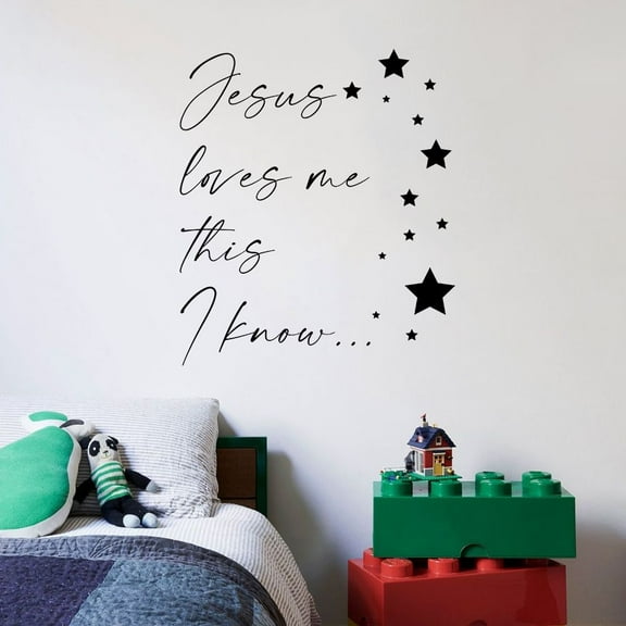 Stars Jesus Loves Me This I Know Religion Quote Positive Life Inspiration Quotes Saying Wall Art Sticker Designs Vinyl Stickers For Home House Walls Rooms Windows Bedroom Decoration Size (40x35 inch)