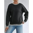 thumbnail image 6 of Womens Oversized Sweaters Crewneck Color Block Winter Sweater Lantern Sleeve Side Slit Knit Pullover Tops Black L, 6 of 7