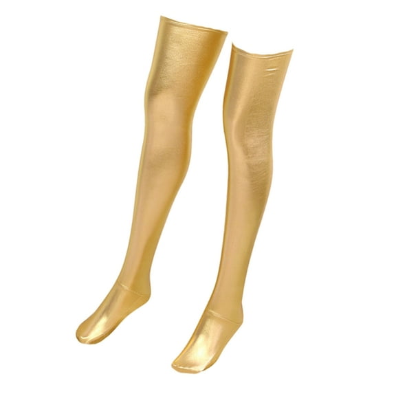 Women Metallic Glossy Over the Knee Faux Socks Stretchy Wet Look Thigh High Long Stockings for Evening Club Wear
