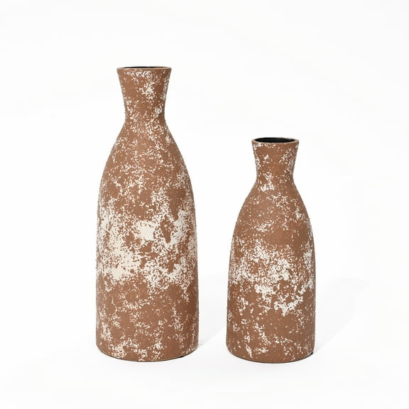 LuxenHome 2-Piece Rustic Brown Round Stoneware Vase Set