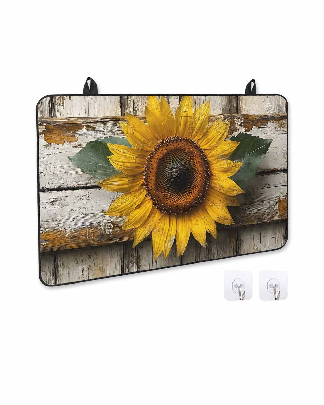 nqOlkjepod Large Induction Cooktop Protector Mat 24"x21", Vintage Sunflower Stove Top Covers for Electric Stove, Farmhouse Retro Wooden Floral Stove Burner Cover Mats, Glass Top Stove Cover