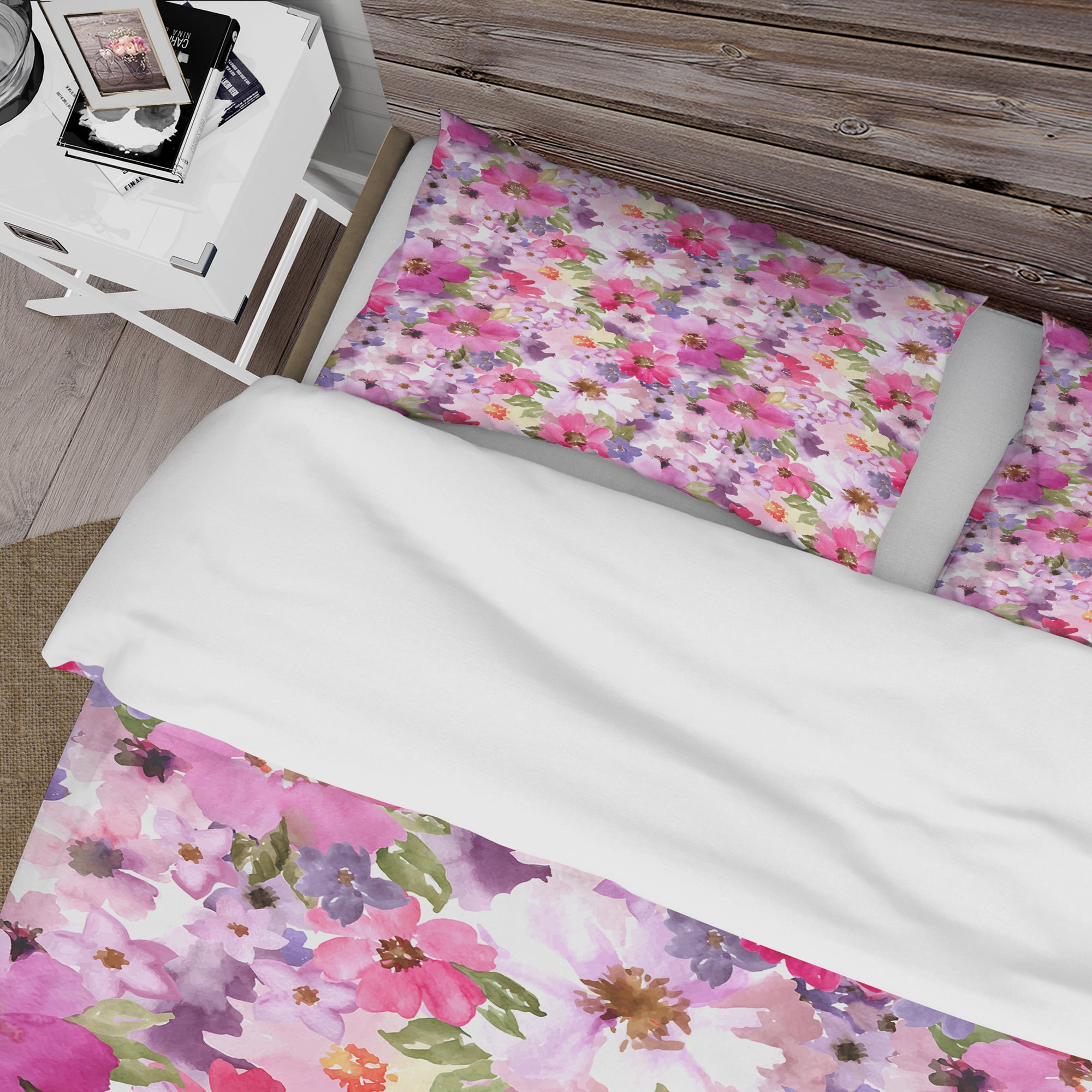 Designart 'Watercolor Pianted Pink and Purple Flowers' Floral Duvet Cover Set
