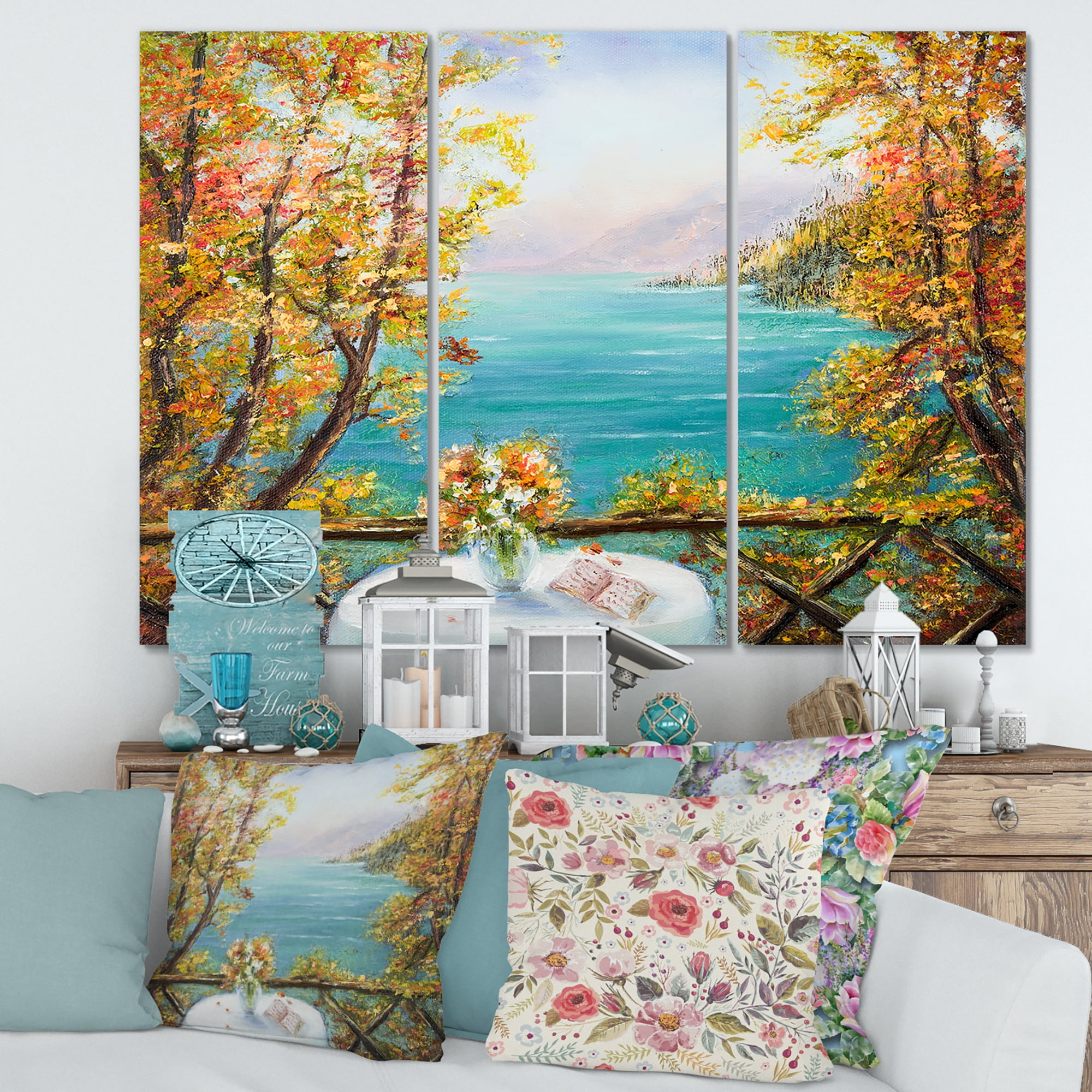 Designart ' The Blue Ocean View From Terrace ' Nautical & Coastal Canvas Wall Art Print