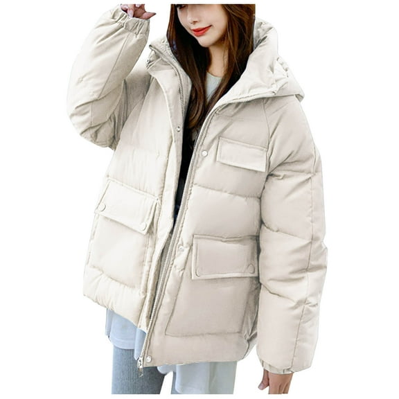 Women Coats Winter Sevevn Womens Quilted Jacket Full Zip Quilted Hooded Bubble Coats Padded Jacket Long Sleeve Winter Warm Coat Pocket