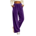 thumbnail image 4 of cocolona Womens Winter Casual Loose Velour Pants Elastic Waist Straight Wide Leg Travel Lounge Pants with Pockets, 4 of 5