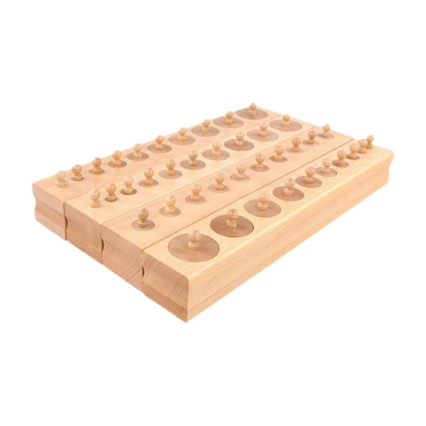 Mini bloque de cilindros Montessori, bloques de escaleras de cilindros de madera, bloques de cilindros de registro de perilla de madera educativos