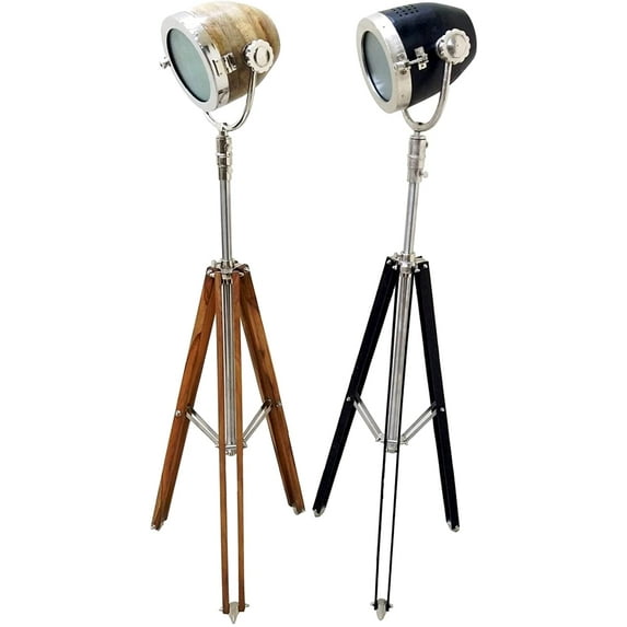 Nautical Collectible Wooden Spotlight Tripod Floor Lamp Set Of Two Christmas Decor