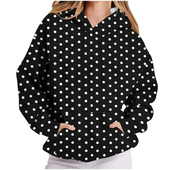 FNFHFY Graphic Hoodies for Women Polka Dot Printed Oversized Hoodie Y2k Sweatshirts Long Sleeve Hooded Sweatshirt Pullover Tops