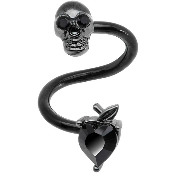 Body Candy Womens 14G PVD Steel Black Skull Black Accent Heart Spiral Twister Belly Button Ring Navel Ring